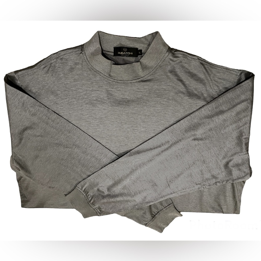 Bugatchi Uomo Silver Long sleeved Mock Neck Men’s Shirt